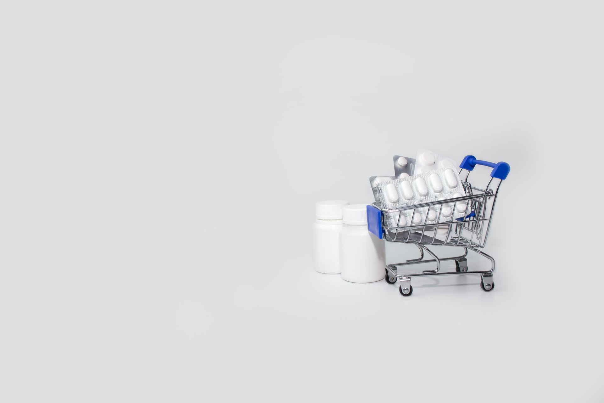 medicine blister in trolly cart isolated on white background